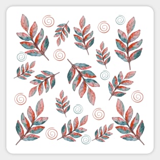 Fall Leaves in Autumn Colors Watercolor Pattern Blue and Red Sticker